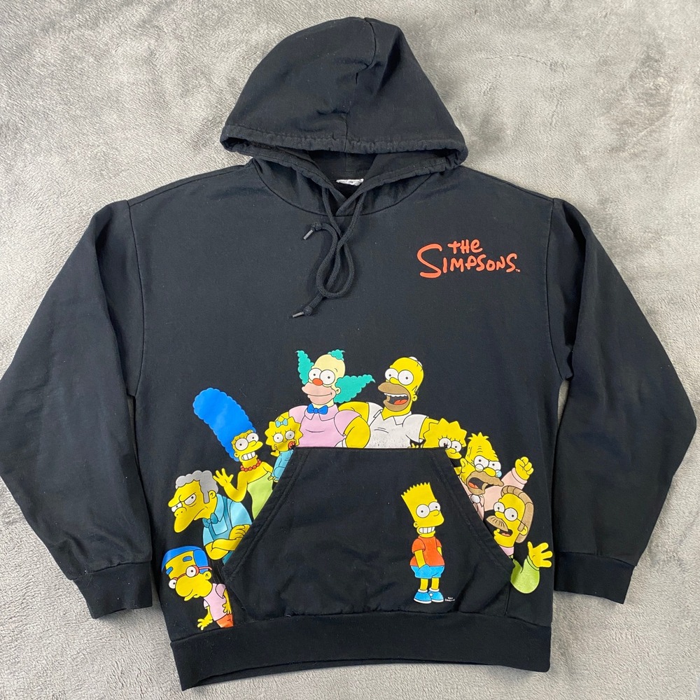 The Simpsons Hoodie Unisex Large Black Graphic Print Pullover Characters Bart